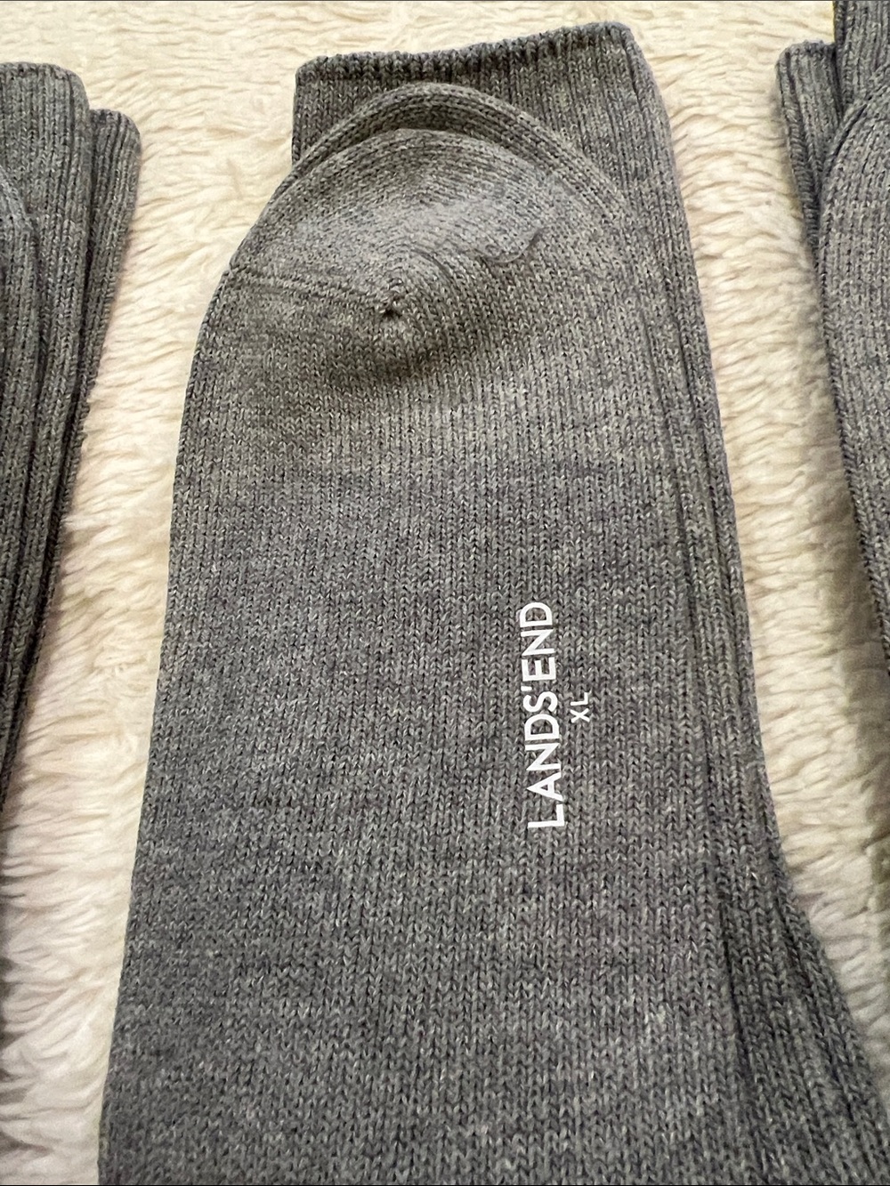 Lands End Mens 3 Pack Cotton Crew Socks NWT XL Gray Pewter Heather - Picture 4 of 4